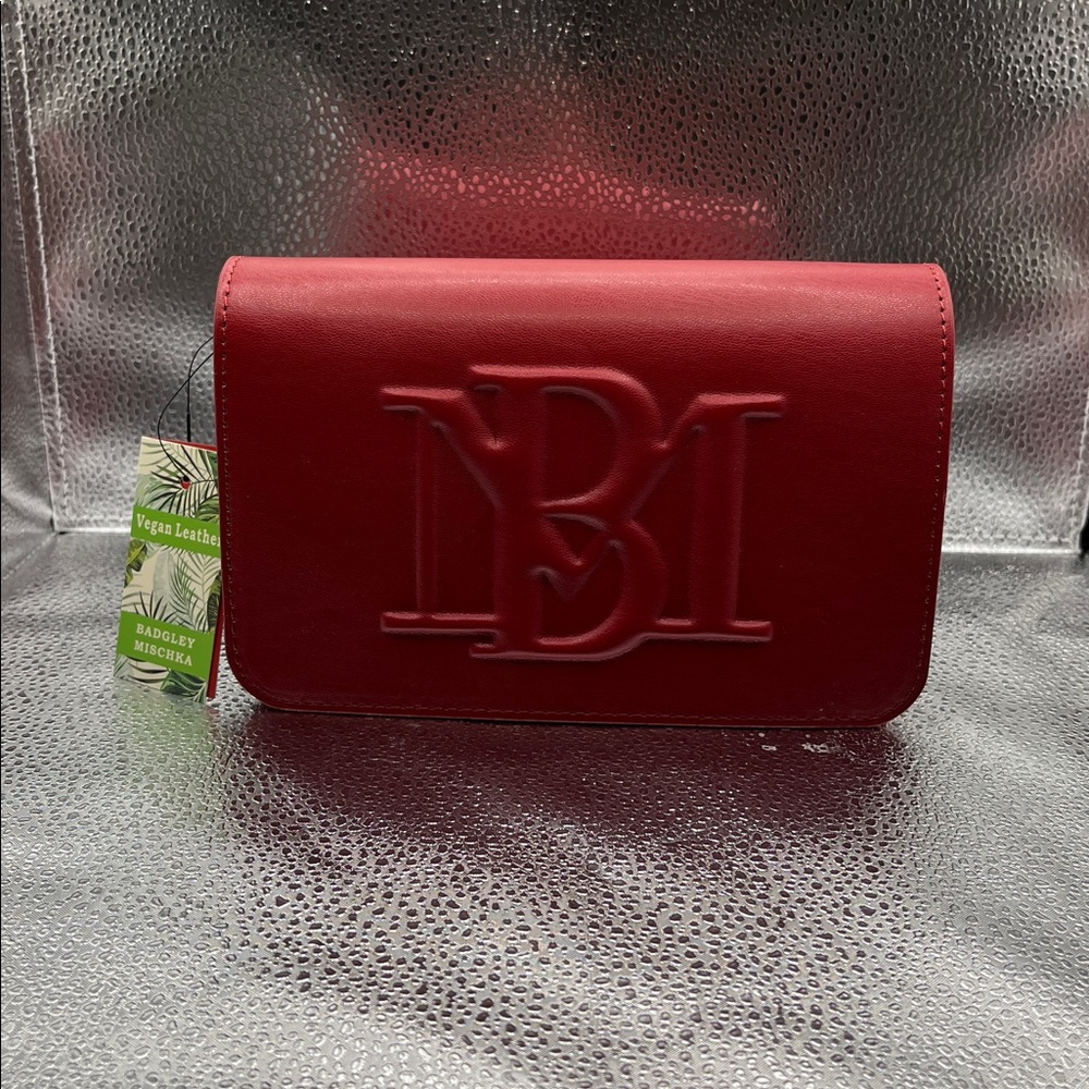 Badgley Mischka Burgundy Vegan Leather Clutch